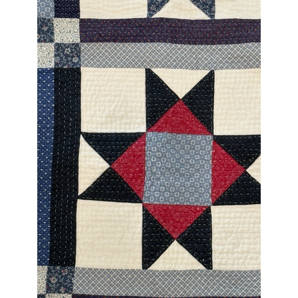 Ohio Star Lap Child Quilt Wall Hanging Lap Quilt 42" x 69" Blue Patriotic USA - Picture 3 of 5